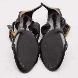 Pre Owned Burberry Black Leather Marham Buckle Sandals Size 40