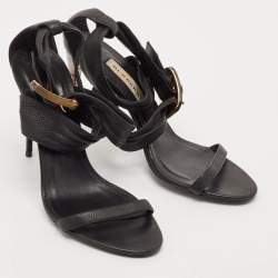 Pre Owned Burberry Black Leather Marham Buckle Sandals Size 40