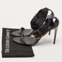 Pre Owned Burberry Black Leather Marham Buckle Sandals Size 40