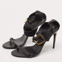 Pre Owned Burberry Black Leather Marham Buckle Sandals Size 40