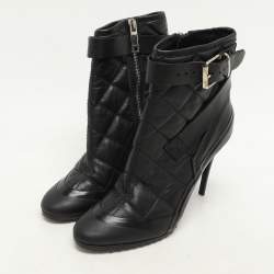 Burberry Black Quilted Leather Brit Beverly Ankle Booties Size 37