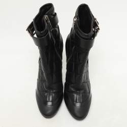 Burberry Black Quilted Leather Brit Beverly Ankle Booties Size 37