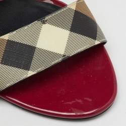 Pre Owned Burberry Burgundy/Beige Patent Leather and Check PVC Slingback Sandals Size 38