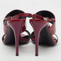 Pre Owned Burberry Burgundy/Beige Patent Leather and Check PVC Slingback Sandals Size 38