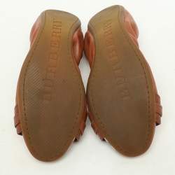 Burberry Brown Leather and Nova Check Coated Canvas Drayton Twistlock Scrunch Ballet Flats Size 37