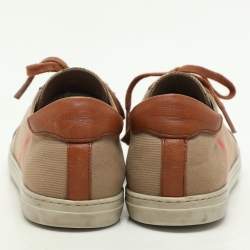 مملوكة مسبقًا Burberry Brown/Beige Leather and Nova Check Canvas Low Top Sneakers Size 38