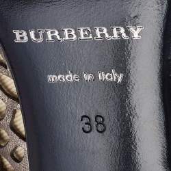 Burberry Metallic Grey Laser Cut Leather And Nova Check Pointed Toe Pumps Size 38