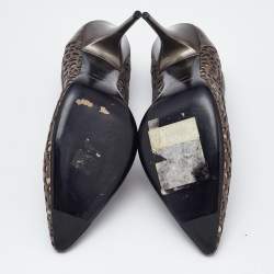 Burberry Metallic Grey Laser Cut Leather And Nova Check Pointed Toe Pumps Size 38