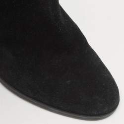 Burberry Black/Beige House Check Canvas and Leather Ankle Length Boots Size 38.5