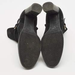 Burberry Black/Beige House Check Canvas and Leather Ankle Length Boots Size 38.5