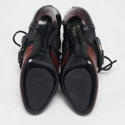 Burberry Black/Burgundy  Leather and Python Westmarsh Ankle Length Boots Size 36