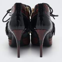 Burberry Black/Burgundy  Leather and Python Westmarsh Ankle Length Boots Size 36