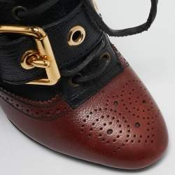 Burberry Black/Burgundy  Leather and Python Westmarsh Ankle Length Boots Size 36