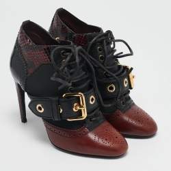 Burberry Black/Burgundy  Leather and Python Westmarsh Ankle Length Boots Size 36