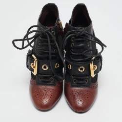 Burberry Black/Burgundy  Leather and Python Westmarsh Ankle Length Boots Size 36