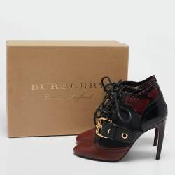 Burberry Black/Burgundy  Leather and Python Westmarsh Ankle Length Boots Size 36