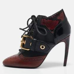 Burberry Black/Burgundy  Leather and Python Westmarsh Ankle Length Boots Size 36