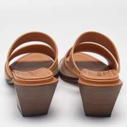 Burberry Beige/Tan Canvas and Leather Honour Slide Sandals Size 37