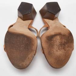 Burberry Beige/Tan Canvas and Leather Honour Slide Sandals Size 37