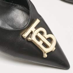 Pre Owned Burberry Black Leather Madelina TB Logo Pointed Toe Pumps Size 37