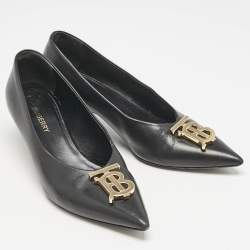 Pre Owned Burberry Black Leather Madelina TB Logo Pointed Toe Pumps Size 37