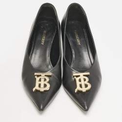 Pre Owned Burberry Black Leather Madelina TB Logo Pointed Toe Pumps Size 37