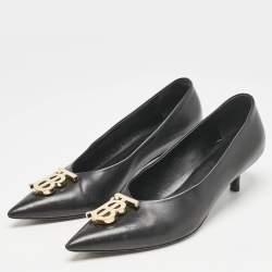 Pre Owned Burberry Black Leather Madelina TB Logo Pointed Toe Pumps Size 37