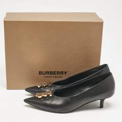 Pre Owned Burberry Black Leather Madelina TB Logo Pointed Toe Pumps Size 37