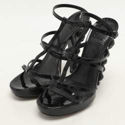 Burberry Black Leather Maison Studded Heel Ankle Strap Sandals Size 37