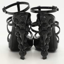 Burberry Black Leather Maison Studded Heel Ankle Strap Sandals Size 37