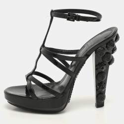 Burberry Black Leather Maison Studded Heel Ankle Strap Sandals Size 37