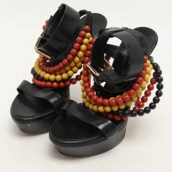 Burberry Prorsum Black T Strap Beaded Platform Sandals Size 37