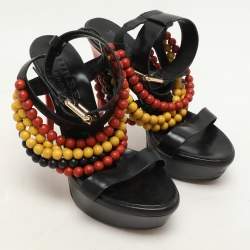 Burberry Prorsum Black T Strap Beaded Platform Sandals Size 37