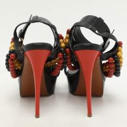 Burberry Prorsum Black T Strap Beaded Platform Sandals Size 37