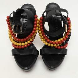 Burberry Prorsum Black T Strap Beaded Platform Sandals Size 37