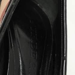 Burberry Black/Beige Patent Leather and Nova Check Coated Canvas Buckle Peep Toe Pumps Size 37