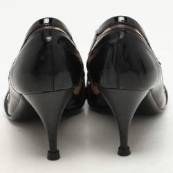 Burberry Black/Beige Patent Leather and Nova Check Coated Canvas Buckle Peep Toe Pumps Size 37