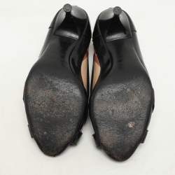 Burberry Black/Beige Patent Leather and Nova Check Coated Canvas Buckle Peep Toe Pumps Size 37