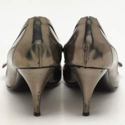 Burberry Metallic Leather and Check Coated Canvas Buckle Embellished Pumps Size 38