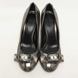 Burberry Metallic Leather and Check Coated Canvas Buckle Embellished Pumps Size 38