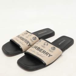 Burberry Beige Canvas Carolyn Logo Flat Slide Sandals Size 39