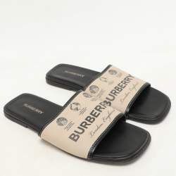 Burberry Beige Canvas Carolyn Logo Flat Slide Sandals Size 39