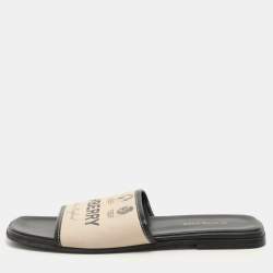 Burberry Beige Canvas Carolyn Logo Flat Slide Sandals Size 39