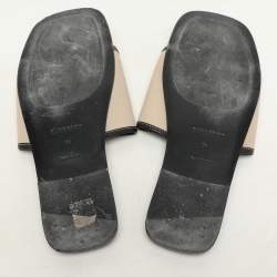Burberry Beige Canvas Carolyn Logo Flat Slide Sandals Size 39