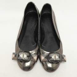 Burberry Metallic Leather and Nova Check Canvas Buckle Detail Ballet Flats Size 39