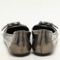 Burberry Metallic Leather and Nova Check Canvas Buckle Detail Ballet Flats Size 39