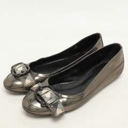 Burberry Metallic Leather and Nova Check Canvas Buckle Detail Ballet Flats Size 39