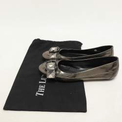 Burberry Metallic Leather and Nova Check Canvas Buckle Detail Ballet Flats Size 39