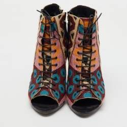 Burberry Multicolor Canvas Virginia Tapestry Printed Lace Up Ankle Length Boots Size 39