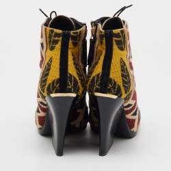Burberry Multicolor Canvas Virginia Tapestry Printed Lace Up Ankle Length Boots Size 39